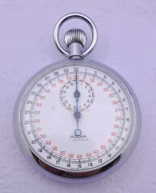Vintage Rocar Swiss Made Stop Watch -Working 50mm in Diameter-Back Cover Engraved