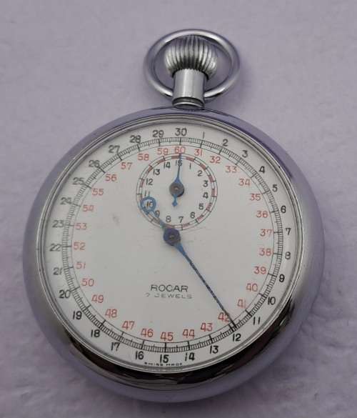 Vintage Rocar Swiss Made Stop Watch -Working 50mm in Diameter-Back Cover Engraved