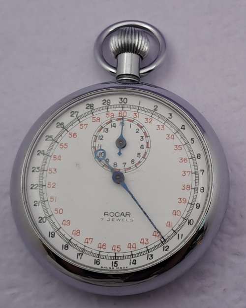 Vintage Rocar Swiss Made Stop Watch -Working 50mm in Diameter-Back Cover Engraved