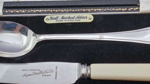 1944 Sterling Silver Hallmarked Christening Cutlery set -Boxed - excellent-Berlingham England.