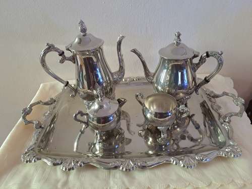 5 pc Antique /Vintage EPNS silver plated set Tray,Coffee pot, Teapot sugar bowl and Creamer