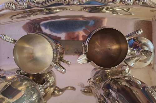 5 pc Antique /Vintage EPNS silver plated set Tray,Coffee pot, Teapot sugar bowl and Creamer