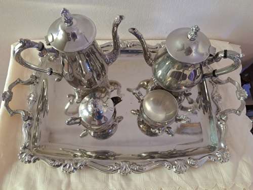 5 pc Antique /Vintage EPNS silver plated set Tray,Coffee pot, Teapot sugar bowl and Creamer
