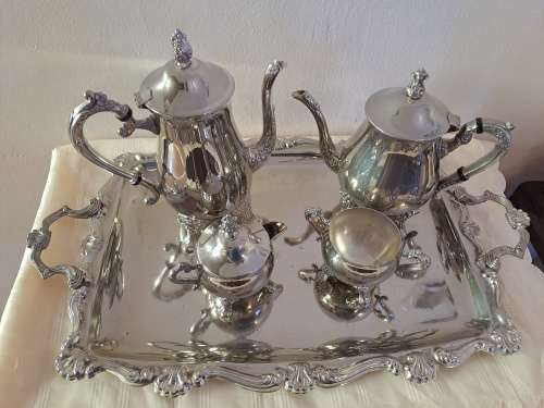 5 pc Antique /Vintage EPNS silver plated set Tray,Coffee pot, Teapot sugar bowl and Creamer