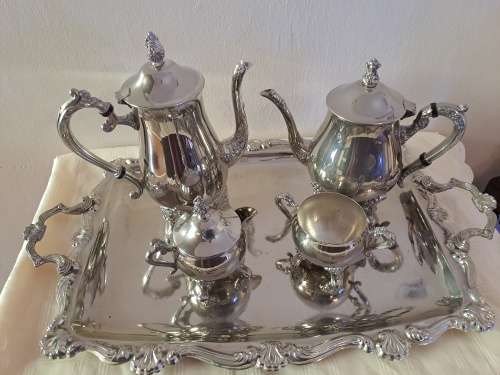 5 pc Antique /Vintage EPNS silver plated set Tray,Coffee pot, Teapot sugar bowl and Creamer