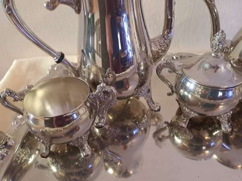 5 pc Antique /Vintage EPNS silver plated set Tray,Coffee pot, Teapot sugar bowl and Creamer