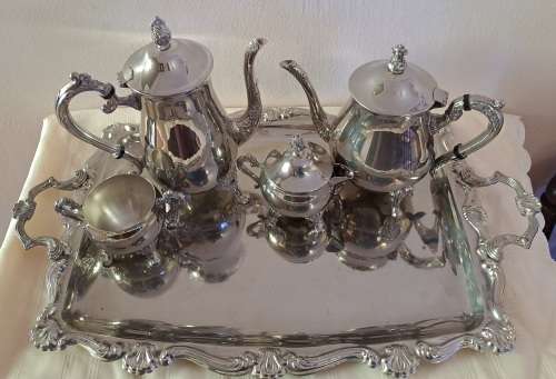 5 pc Antique /Vintage EPNS silver plated set Tray,Coffee pot, Teapot sugar bowl and Creamer
