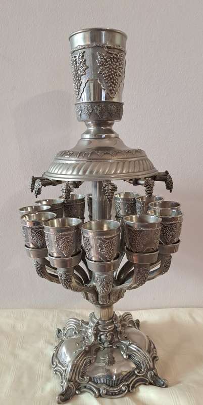 A Large Vintage 13 Cup Silverplate Kiddush Wine Fountain standing 460mm tall