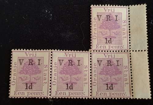 1890-1891 Orange Frij Staat- Block of 4 -1d-Orange River Colony-V.R.I overprint-Unused