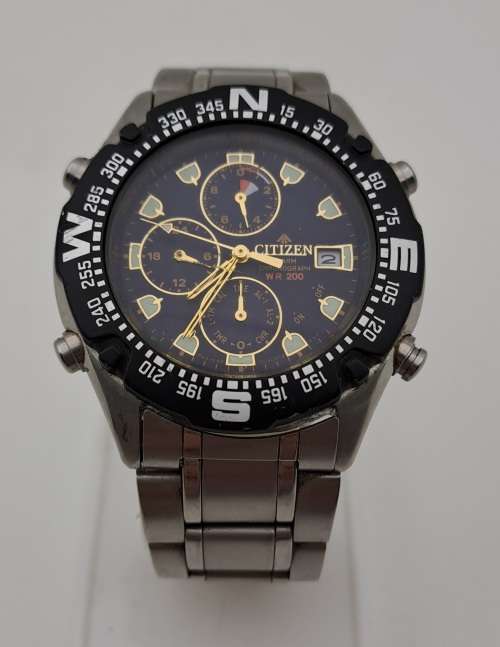 Pre-owned Citizen Promaster WR200 Alarm Chronograph Mens Quartz watch -Working