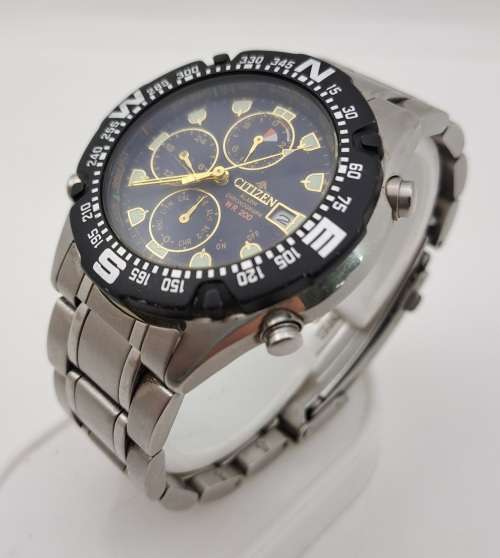 Pre-owned Citizen Promaster WR200 Alarm Chronograph Mens Quartz watch -Working