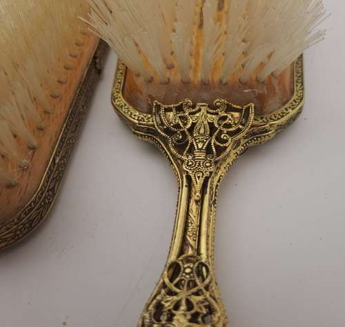 Pair of Vintage Embroidered Brass dressing Table brushes