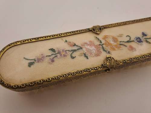 Pair of Vintage Embroidered Brass dressing Table brushes