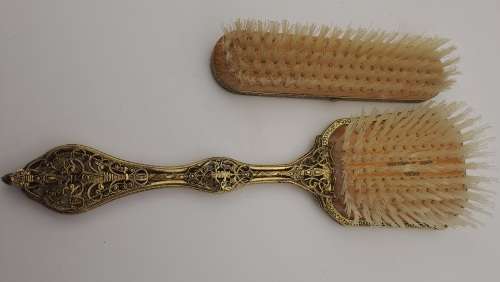 Pair of Vintage Embroidered Brass dressing Table brushes