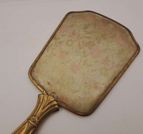 Vintage/Antique Embroidered  dressing Table Mirror (Brass Plating coming off)