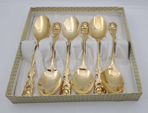 6 x 24ct Gold Plated Eetrite Braber Teaspoons still in Box 130mm