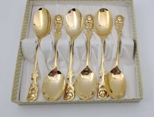 6 x 24ct Gold Plated Eetrite Braber Teaspoons still in Box 130mm