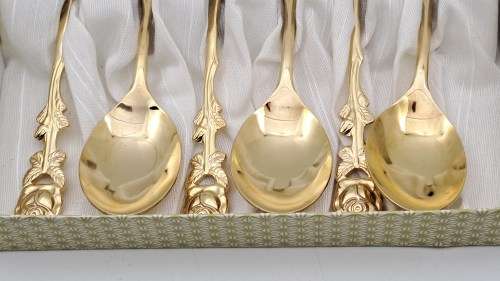 6 x 24ct Gold Plated Eetrite Braber Teaspoons still in Box 130mm