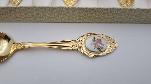 12pc - 24ct Gold Plated Eetrite Tea spoons and Cake forks in box 130mm(Nice with Royal Albert)