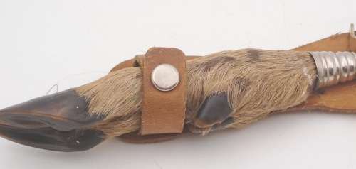 Vintage German Made Solingin knife with deer foot handle in Leather sheath (Krugerpark )