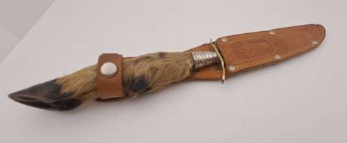 Vintage German Made Solingin knife with deer foot handle in Leather sheath (Krugerpark )