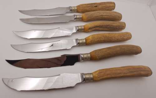 Antique 12pc Joseph Rodgers Staghorn Handle Steak Knife and forks -Boxed see condition