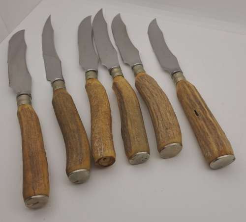 Antique 12pc Joseph Rodgers Staghorn Handle Steak Knife and forks -Boxed see condition