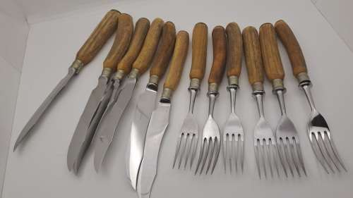 Antique 12pc Joseph Rodgers Staghorn Handle Steak Knife and forks -Boxed see condition
