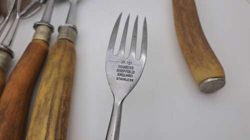 Antique 12pc Joseph Rodgers Staghorn Handle Steak Knife and forks -Boxed see condition