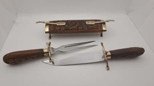 Antique Indian Carving set -in Ornate Hardwood and Brass Case