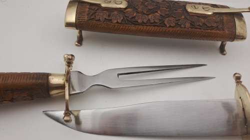 Antique Indian Carving set -in Ornate Hardwood and Brass Case