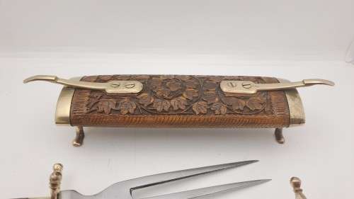Antique Indian Carving set -in Ornate Hardwood and Brass Case