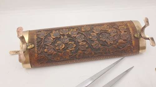Antique Indian Carving set -in Ornate Hardwood and Brass Case