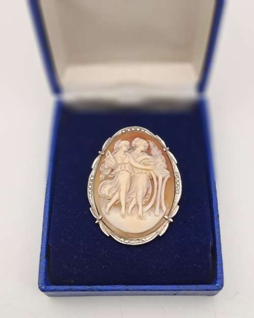 Vintage Silver Shell Cameo Brooch /Pendant  45x35mm