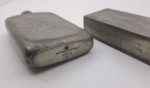 Collection of Antique 1800`s Hip Flasks -3x leather clad glass & pewter and 2 pewter Hip Flask