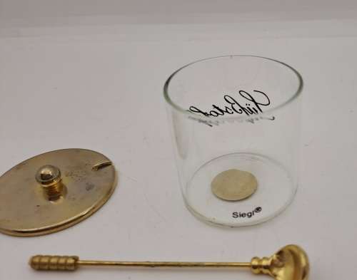 Vintage Siegl 24 Karat Gold plated and glass mustard preserve pot made in Germany