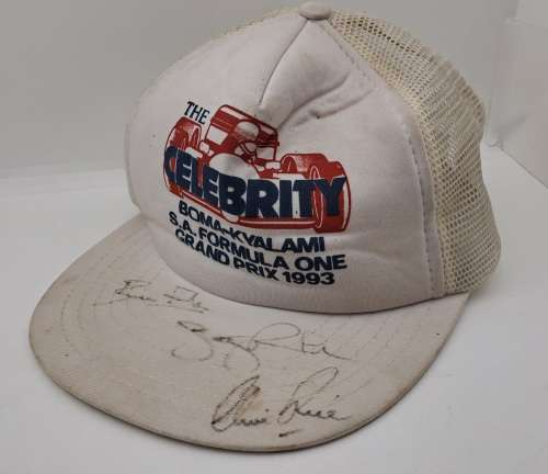 Signed 1993 Celebrity S.A Formula One Grand Prix Cap by Jonty Rhodes.Clive Rice and Bruce Fordyce-