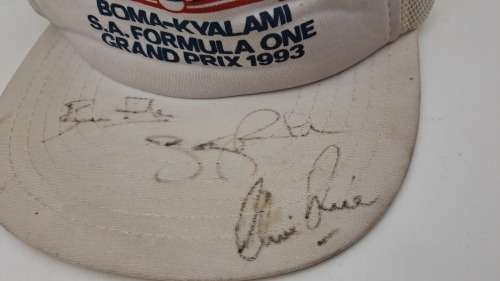 Signed 1993 Celebrity S.A Formula One Grand Prix Cap by Jonty Rhodes.Clive Rice and Bruce Fordyce-