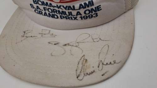 Signed 1993 Celebrity S.A Formula One Grand Prix Cap by Jonty Rhodes.Clive Rice and Bruce Fordyce-