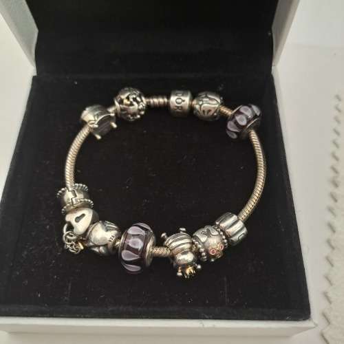 19cm Original Pandora Sterling .925 SILVER charm bracelet,11 original Pandora Charms -Boxed