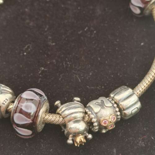 19cm Original Pandora Sterling .925 SILVER charm bracelet,11 original Pandora Charms -Boxed