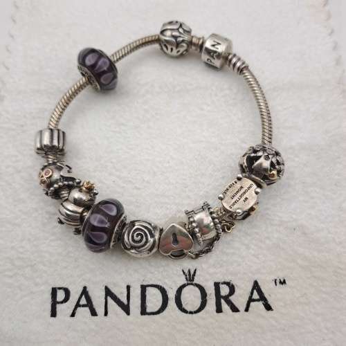 19cm Original Pandora Sterling .925 SILVER charm bracelet,11 original Pandora Charms -Boxed