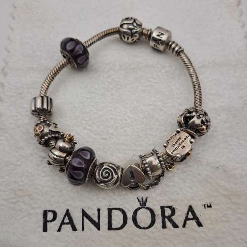 19cm Original Pandora Sterling .925 SILVER charm bracelet,11 original Pandora Charms -Boxed