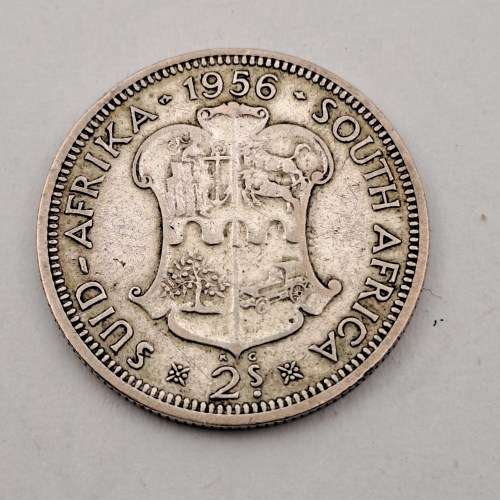 1956 Union  South Africa Silver ,500  2 Shillings - Elizabeth II 1st portrait
