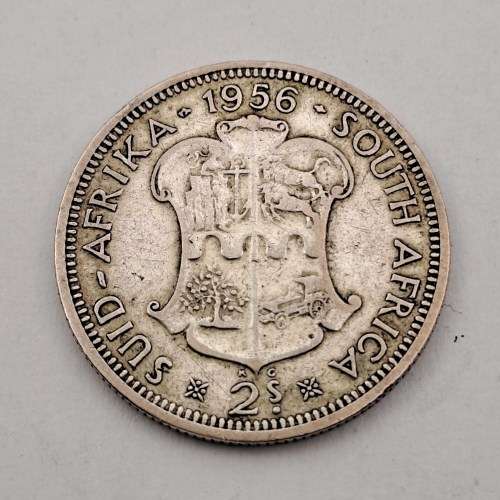 1956 Union  South Africa Silver ,500  2 Shillings - Elizabeth II 1st portrait