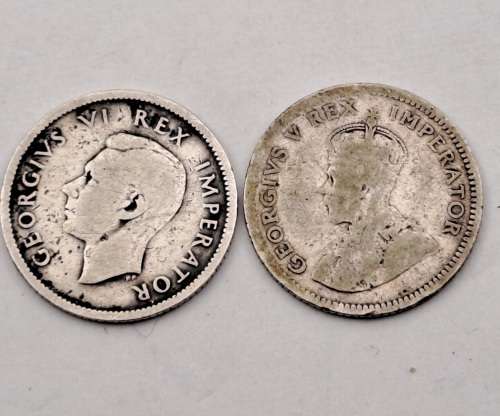 1932 and 1942  South Africa Silver .800 -6 Pence