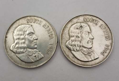 2 x 1966  South Africa (Silver,800) 1 Rand -English legend