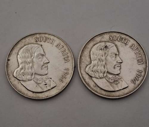 2 x 1966  South Africa (Silver,800) 1 Rand -English legend