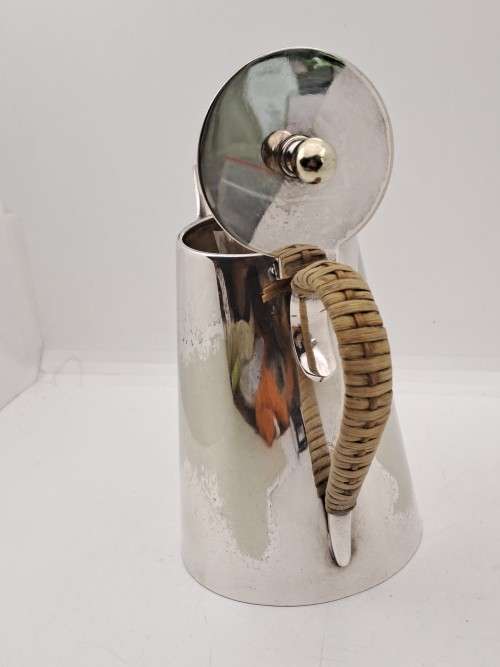 Vintage E.P.N.S -Silver Plated Hot Water Jug Three Quarter Pint Bamboo covered Handle