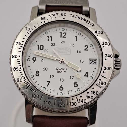 Vintage CAMEL Throphy Quarts 10ATM Tachymeter Swiss Made Watch -working-Original strap